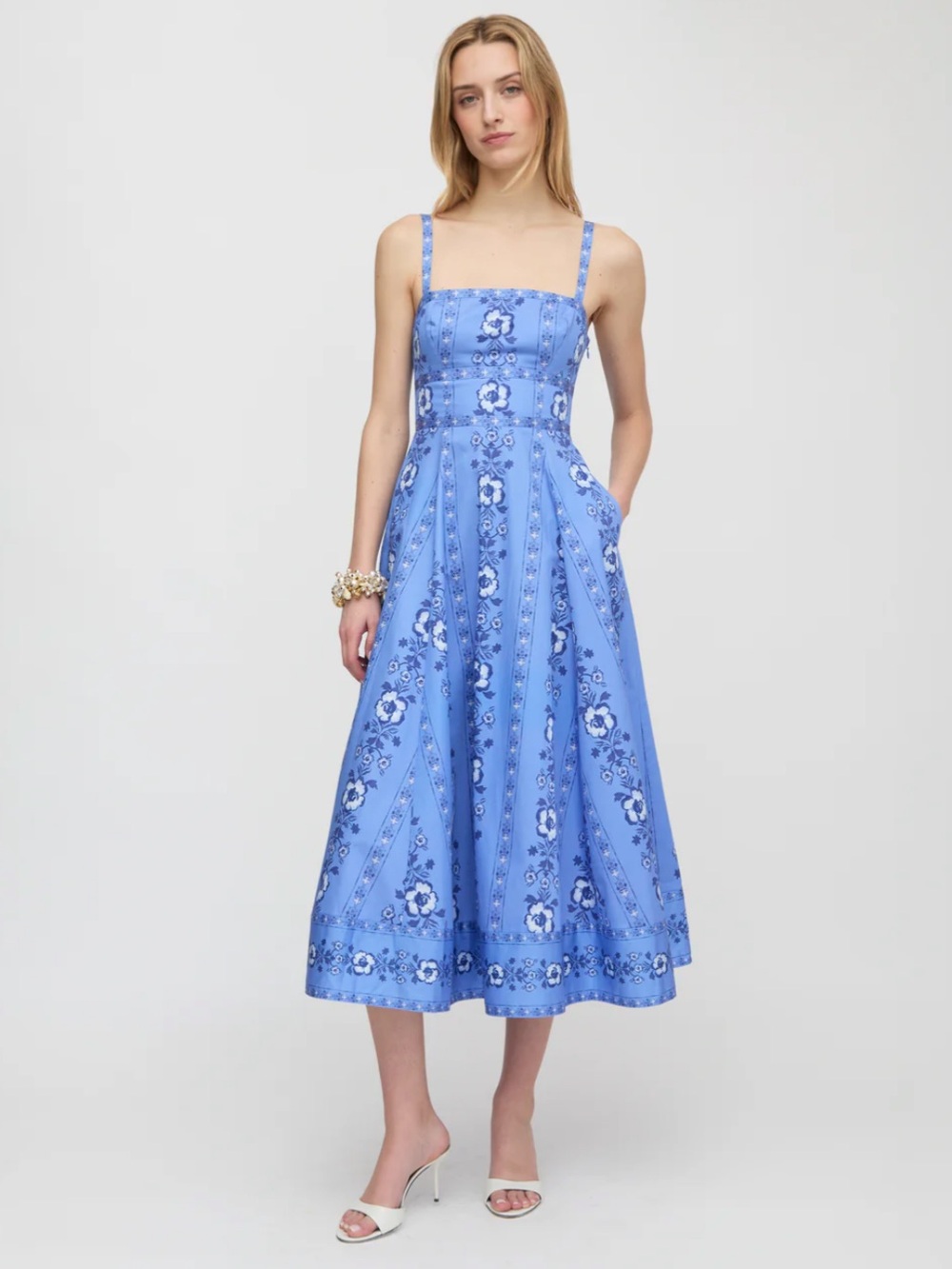 Hill House Blue Floral Square-Neck Midi Dress Blue Arcadia Border - Picture 3 of 7